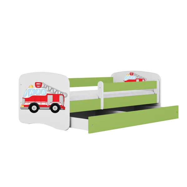 Kocot kids Detská posteľ Babydreams hasičské auto zelená, varianta 80x180, se šuplíky, s matrací