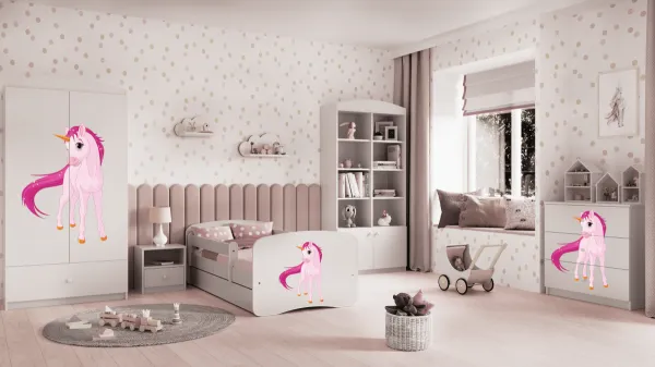 Kocot kids Detská posteľ Babydreams jednorožec biela, varianta 80x180, se šuplíky, s matrací