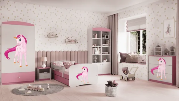 Kocot kids Detská posteľ Babydreams jednorožec ružová, varianta 70x140, se šuplíky, s matrací