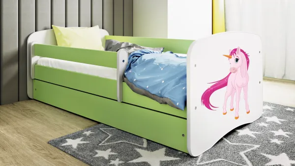 Kocot kids Detská posteľ Babydreams jednorožec zelená, varianta 80x180, se šuplíky, s matrací