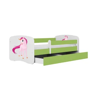 Kocot kids Detská posteľ Babydreams jednorožec zelená, varianta 80x180, se šuplíky, s matrací
