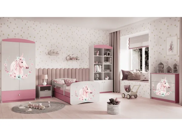 Kocot kids Detská posteľ Babydreams kôň ružová, varianta 70x140, se šuplíky, s matrací