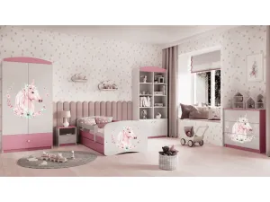 Kocot kids Detská posteľ Babydreams kôň ružová, varianta 70x140, se šuplíky, s matrací