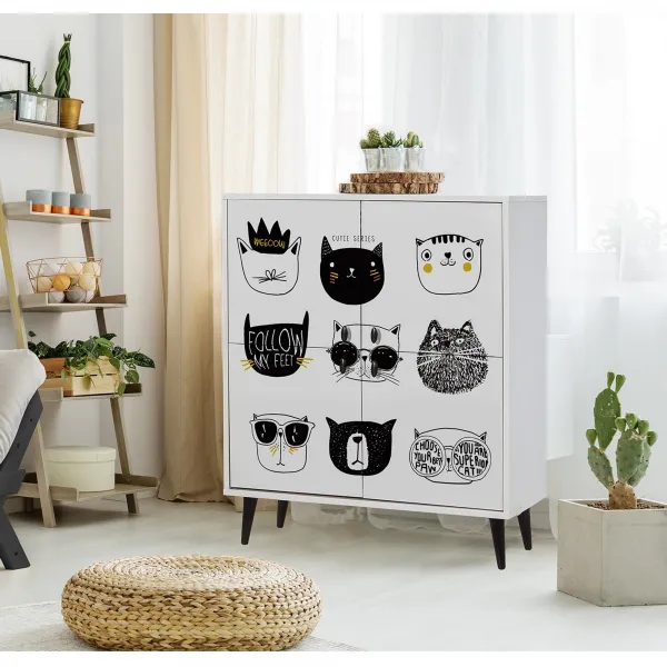 ASIR Skriňa CATS biela, čierna, žltá
