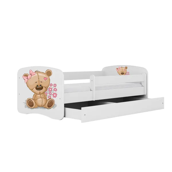 Kocot kids Detská posteľ Babydreams medveď s kvetmi biela, varianta 80x180, se šuplíky, s matrací