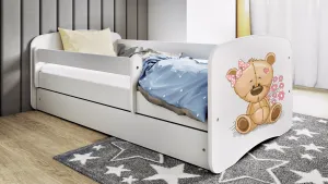 Kocot kids Detská posteľ Babydreams medveď s kvetmi biela, varianta 80x180, se šuplíky, s matrací