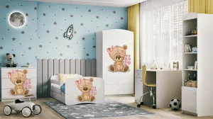 Kocot kids Detská posteľ Babydreams medveď s kvetmi biela, varianta 80x180, se šuplíky, s matrací