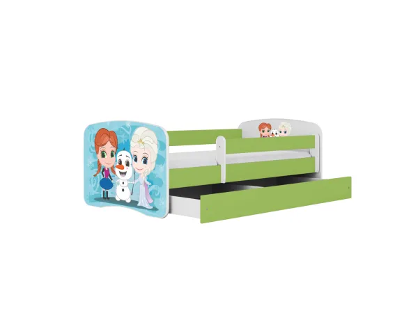 Kocot kids Detská posteľ Babydreams Snehové princezné zelená, variant 80x180, se šuplíky, s matrací