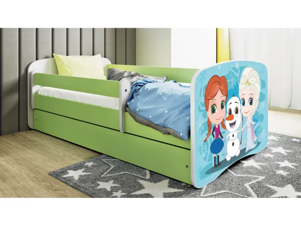 Kocot kids Detská posteľ Babydreams Snehové princezné zelená, variant 80x180, se šuplíky, s matrací