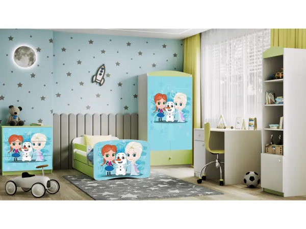 Kocot kids Detská posteľ Babydreams Snehové princezné zelená, variant 80x180, se šuplíky, s matrací