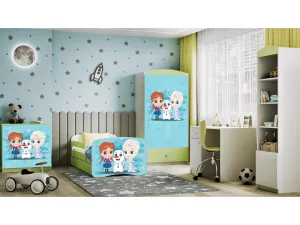 Kocot kids Detská posteľ Babydreams Snehové princezné zelená, variant 80x180, se šuplíky, s matrací