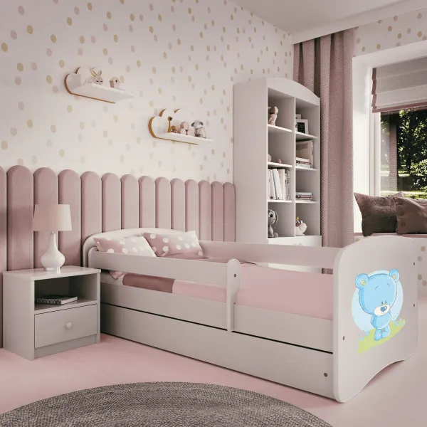 Kocot kids Detská posteľ Babydreams medvedík biela, varianta 70x140, se šuplíky, s matrací