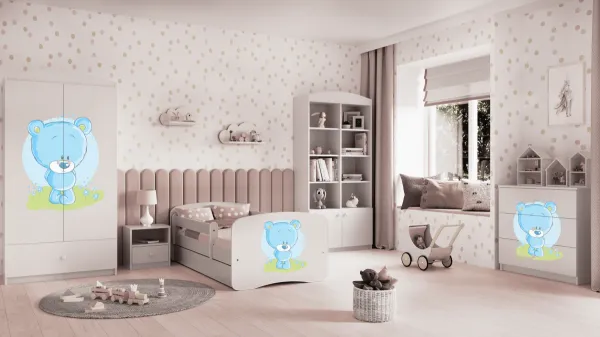 Kocot kids Detská posteľ Babydreams medvedík biela, varianta 70x140, se šuplíky, s matrací