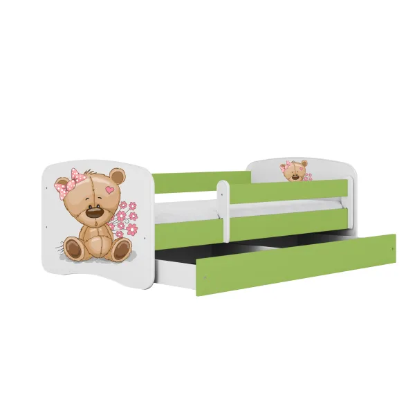 Kocot kids Detská posteľ Babydreams medvedík s kvietkami zelená, variant 70x140, bez šuplíků, s matrací