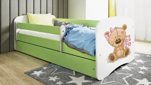 Kocot kids Detská posteľ Babydreams medvedík s kvietkami zelená, variant 70x140, bez šuplíků, s matrací