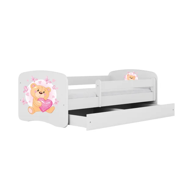 Kocot kids Detská posteľ Babydreams medvedík s motýlikmi biela, varianta 70x140, se šuplíky, s matrací