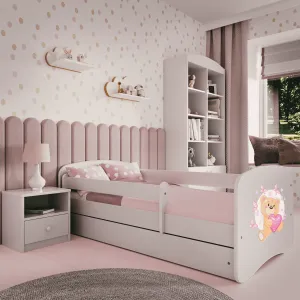 Kocot kids Detská posteľ Babydreams medvedík s motýlikmi biela, varianta 70x140, se šuplíky, s matrací