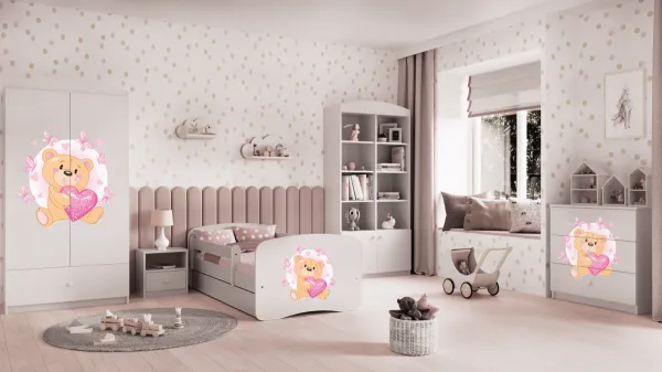 Kocot kids Detská posteľ Babydreams medvedík s motýlikmi biela, varianta 70x140, se šuplíky, s matrací