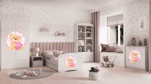 Kocot kids Detská posteľ Babydreams medvedík s motýlikmi biela, varianta 70x140, se šuplíky, s matrací