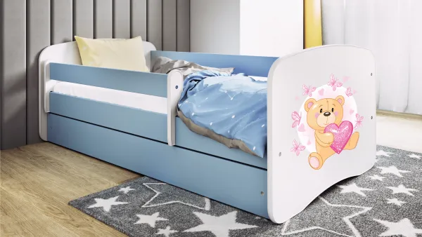 Kocot kids Detská posteľ Babydreams medvedík s motýlikmi modrá, varianta 80x160, se šuplíky, s matrací