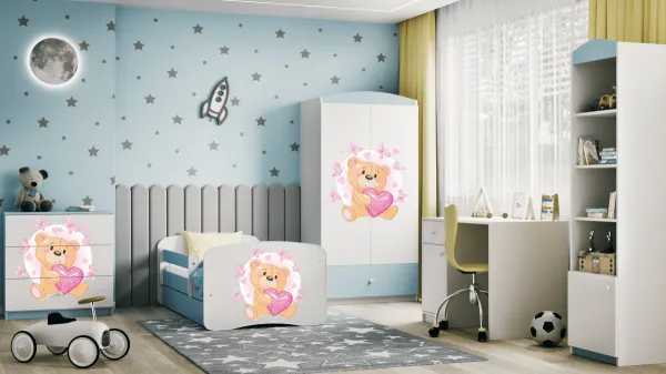 Kocot kids Detská posteľ Babydreams medvedík s motýlikmi modrá, varianta 80x160, se šuplíky, s matrací