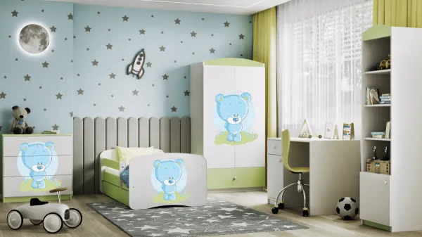 Kocot kids Detská posteľ Babydreams medvedík zelená, varianta 70x140, se šuplíky, s matrací
