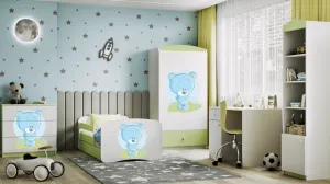 Kocot kids Detská posteľ Babydreams medvedík zelená, varianta 70x140, se šuplíky, s matrací