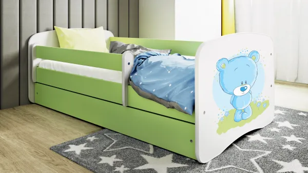 Kocot kids Detská posteľ Babydreams medvedík zelená, varianta 70x140, se šuplíky, s matrací