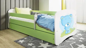 Kocot kids Detská posteľ Babydreams medvedík zelená, varianta 70x140, se šuplíky, s matrací