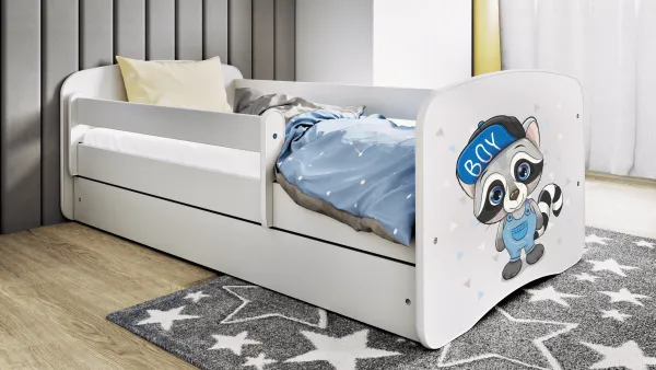 Kocot kids Detská posteľ Babydreams mýval biela, varianta 70x140, se šuplíky, s matrací
