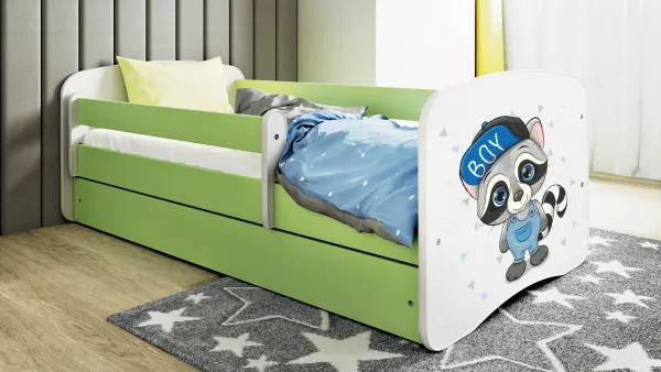 Kocot kids Detská posteľ Babydreams mýval zelená, varianta 70x140, se šuplíky, s matrací