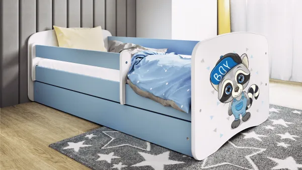 Kocot kids Detská posteľ Babydreams mýval modrá, varianta 80x180, se šuplíky, s matrací