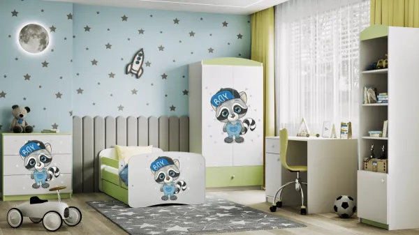 Kocot kids Detská posteľ Babydreams mýval zelená, varianta 70x140, se šuplíky, s matrací