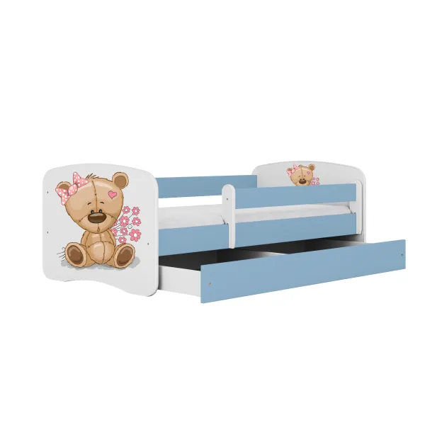 Kocot kids Detská posteľ Babydreams medvedík s kvietkami modrá, varianta 70x140, se šuplíky, s matrací