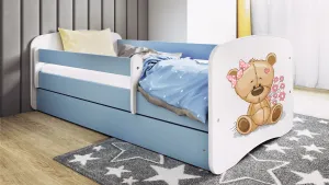 Kocot kids Detská posteľ Babydreams medvedík s kvietkami modrá, varianta 70x140, se šuplíky, s matrací
