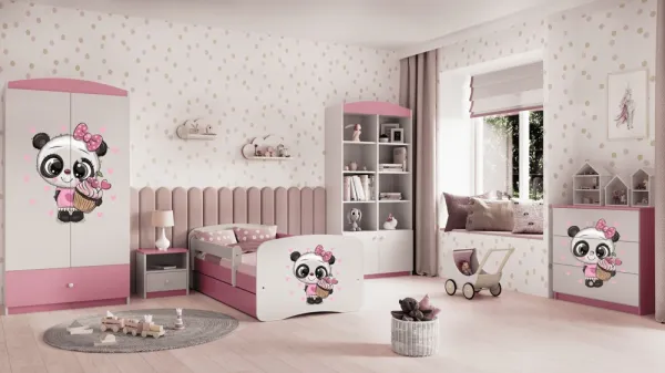 Kocot kids Detská posteľ Babydreams panda ružová, variant 80x180, se šuplíky, s matrací