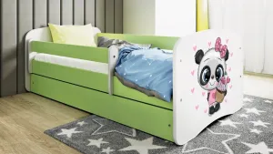 Kocot kids Detská posteľ Babydreams panda zelená, variant 80x180, se šuplíky, s matrací