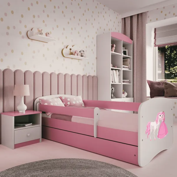 Kocot kids Detská posteľ Babydreams Princezná a poník ružová, variant 70x140, se šuplíky, s matrací