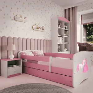 Kocot kids Detská posteľ Babydreams Princezná a poník ružová, variant 70x140, se šuplíky, s matrací