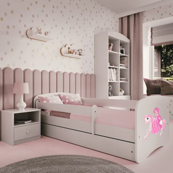 Kocot kids Detská posteľ Babydreams princezná na koni biela, variant 70x140, se šuplíky, s matrací