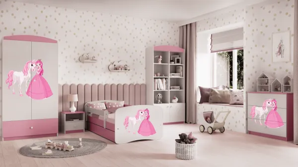 Kocot kids Detská posteľ Babydreams Princezná a poník ružová, variant 70x140, se šuplíky, s matrací