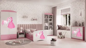 Kocot kids Detská posteľ Babydreams Princezná a poník ružová, variant 70x140, se šuplíky, s matrací
