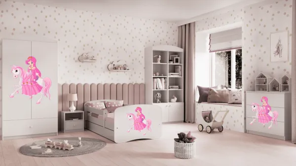 Kocot kids Detská posteľ Babydreams princezná na koni biela, variant 70x140, se šuplíky, s matrací