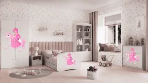 Kocot kids Detská posteľ Babydreams princezná na koni biela, variant 70x140, se šuplíky, s matrací