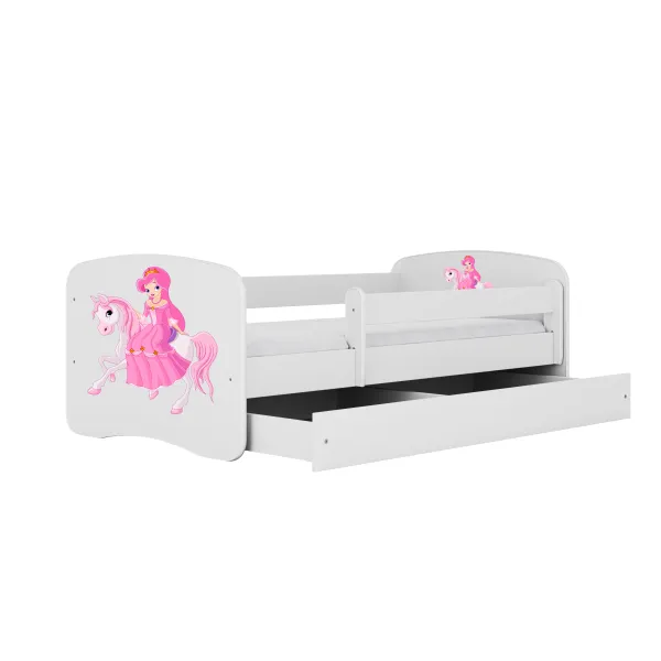 Kocot kids Detská posteľ Babydreams princezná na koni biela, variant 70x140, se šuplíky, s matrací