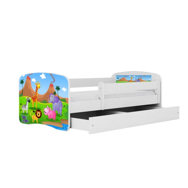 Kocot kids Detská posteľ Babydreams safari biela, varianta 70x140, se šuplíky, s matrací