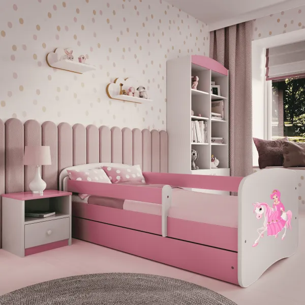 Kocot kids Detská posteľ Babydreams princezná na koni ružová, varianta 80x180, se šuplíky, s matrací