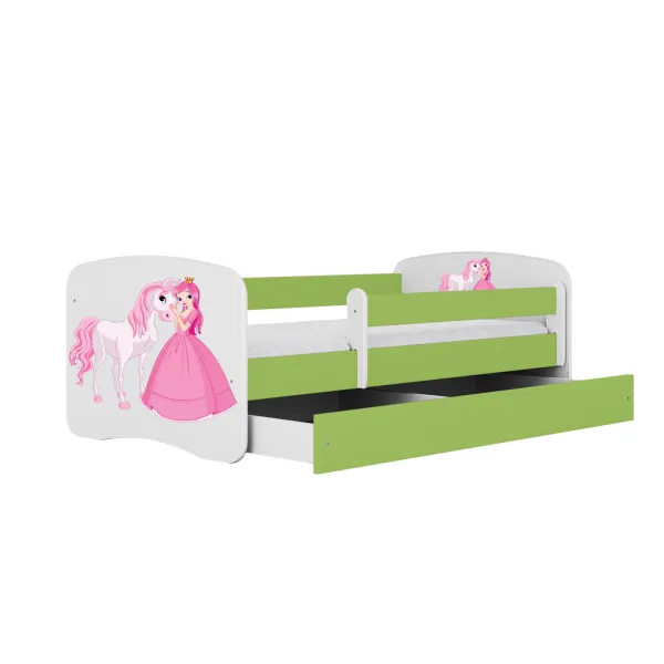Kocot kids Detská posteľ Babydreams princezná a poník zelená, varianta 80x160, se šuplíky, s matrací