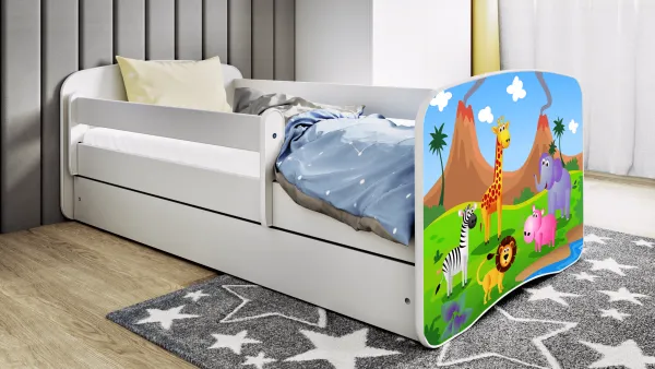 Kocot kids Detská posteľ Babydreams safari biela, varianta 70x140, se šuplíky, s matrací