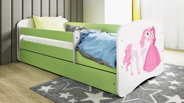 Kocot kids Detská posteľ Babydreams princezná a poník zelená, varianta 80x160, se šuplíky, s matrací